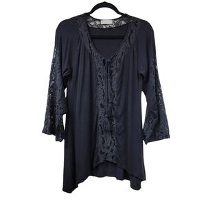 Altar'd State Black Flowy Blouse with Lace detailing and Lace Sleeves | Size S